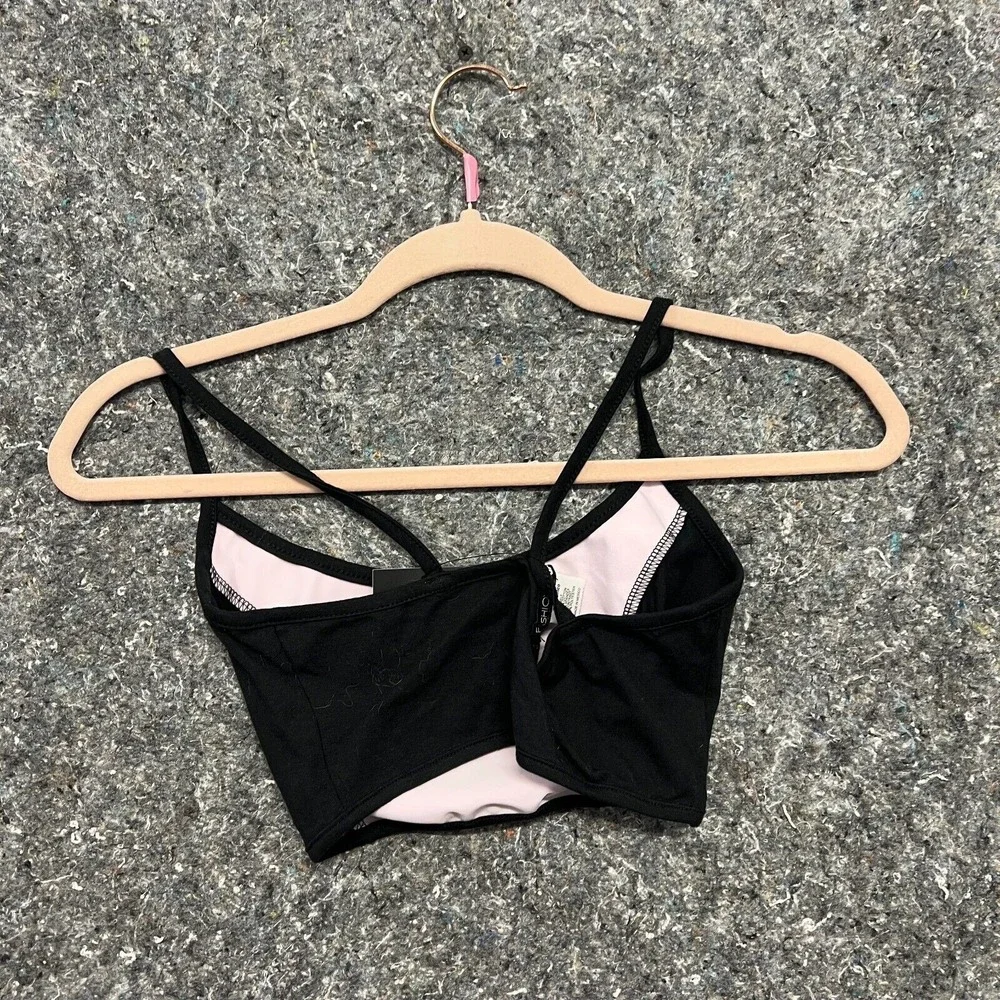 Fashion Nova Mercury Colorblock Crop Top Black Pink XS Double Strap Criss Cross